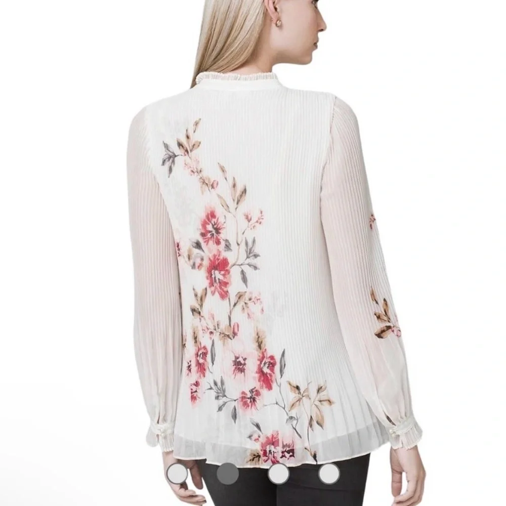 WHBM Floral Pleated Long-Sleeve Blouse - Picture 7 of 7